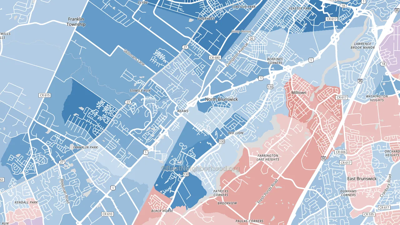 North Brunswick, NJ block-group political-lean map