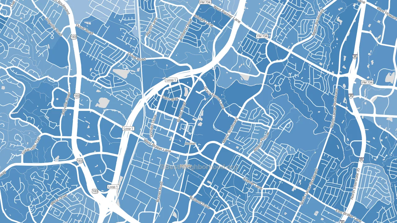 North Burnet, Austin, TX block-group political-lean map