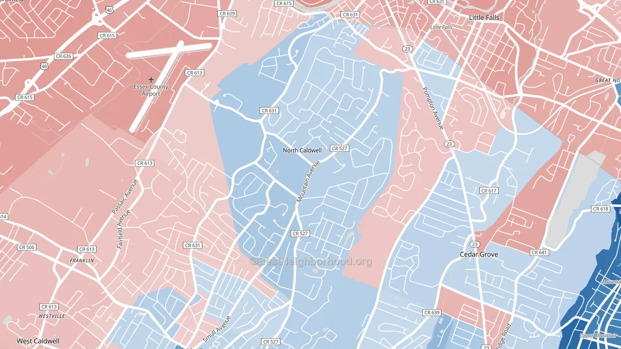 North Caldwell, NJ block-group political-lean map