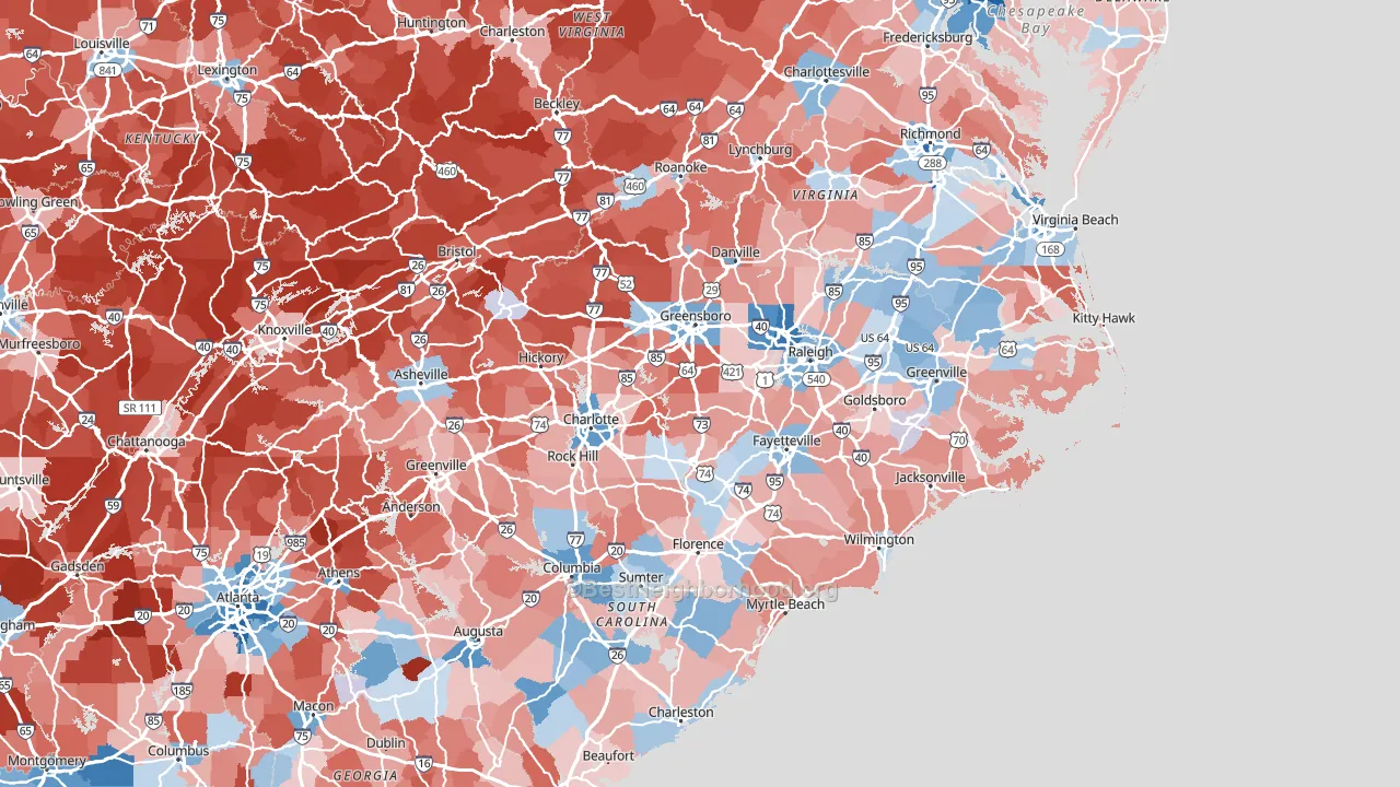 North Carolina block-group political-lean map