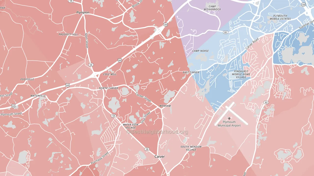 North Carver, MA block-group political-lean map