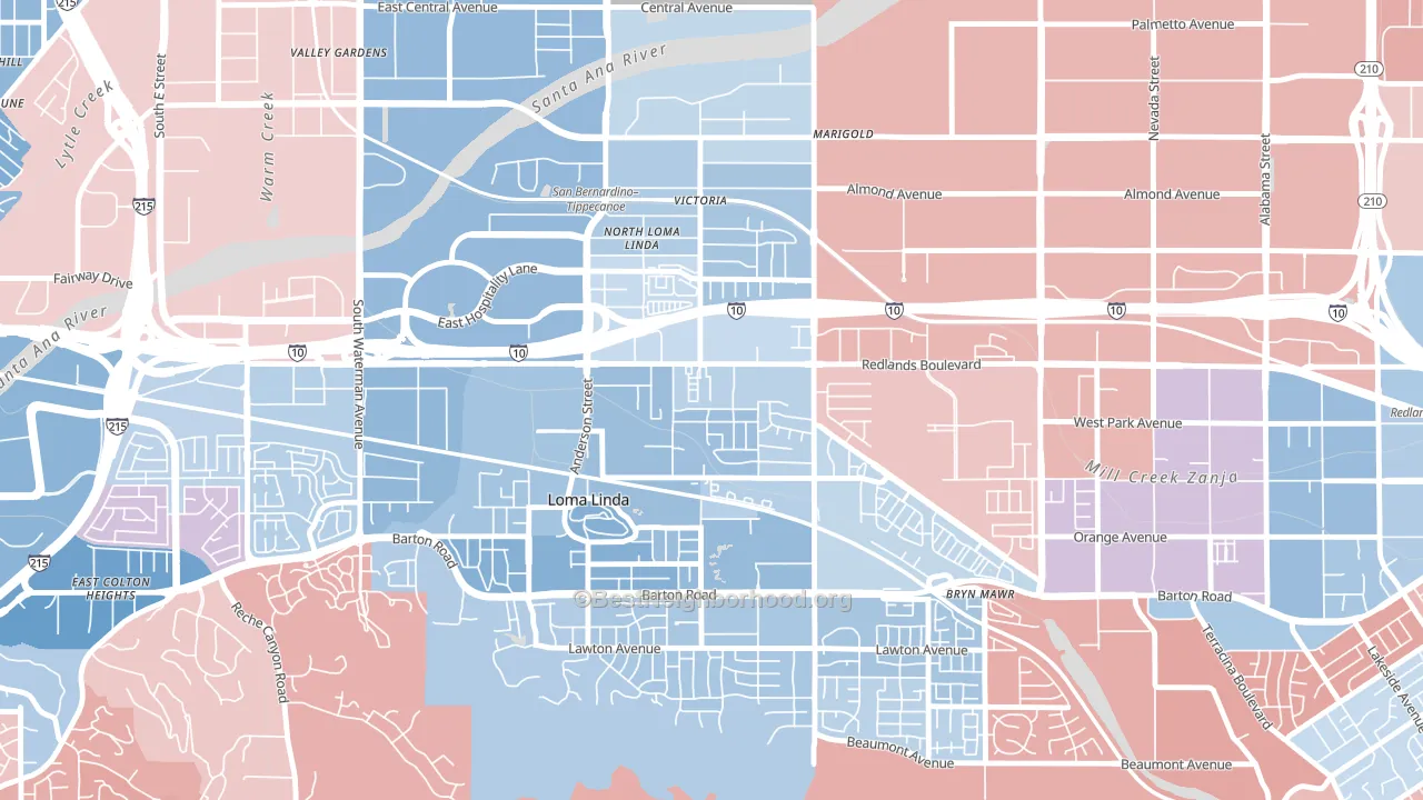 North Central Loma Linda, Loma Linda, CA block-group political-lean map