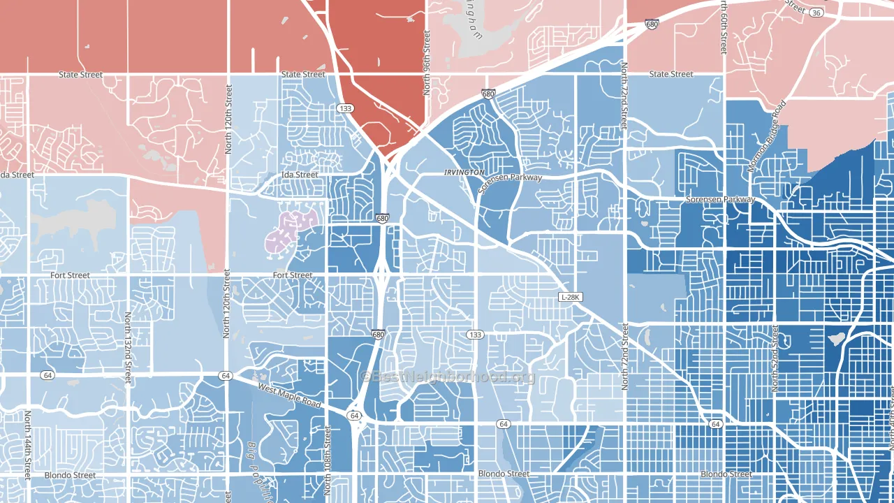 North Central Omaha, Omaha, NE block-group political-lean map