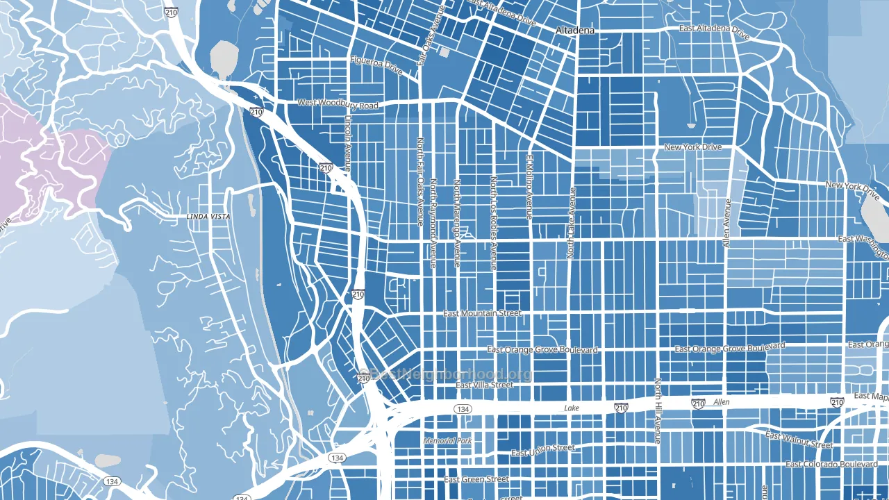 North Central, Pasadena, CA block-group political-lean map