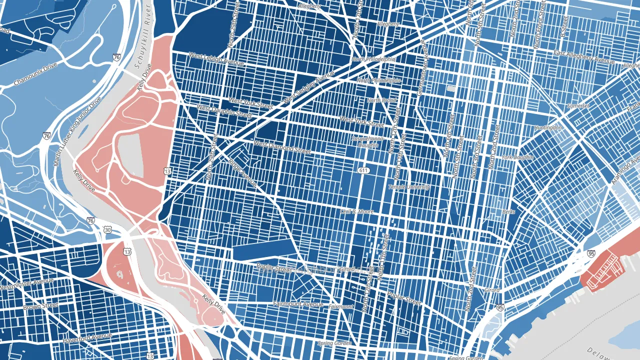 North Central, Philadelphia, PA block-group political-lean map