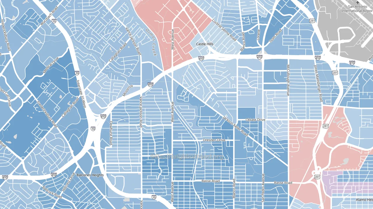 North Central, San Antonio, TX block-group political-lean map