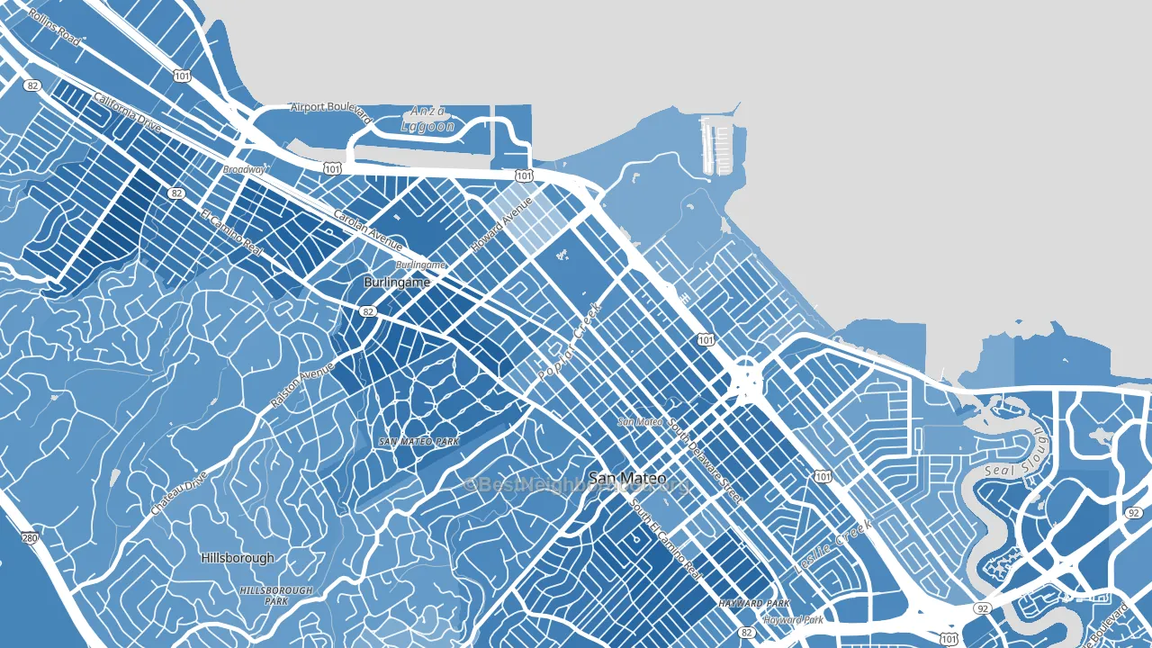 North Central San Francisco, San Mateo, CA block-group political-lean map
