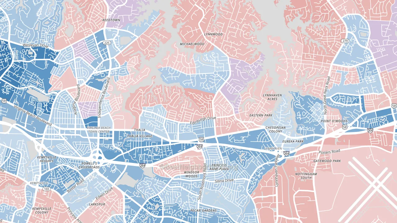North Central, Virginia Beach, VA block-group political-lean map