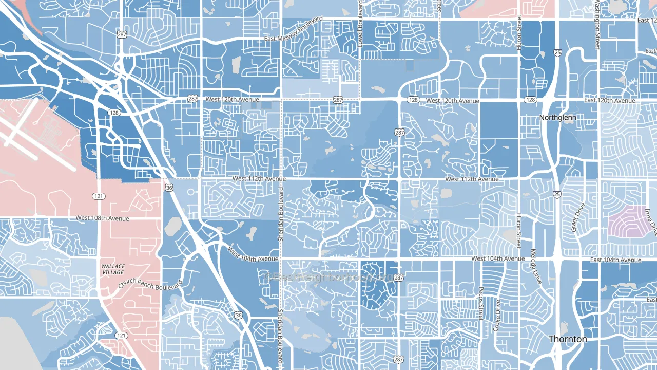 North Central Westminster, Westminster, CO block-group political-lean map