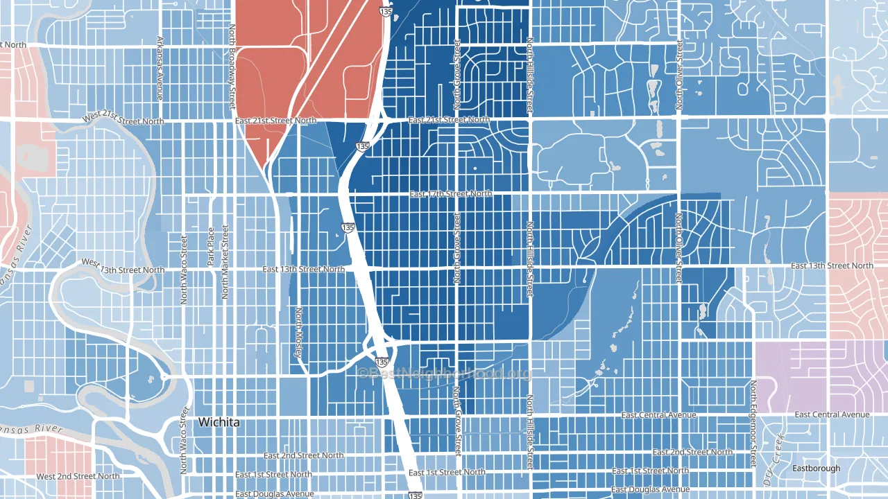 North Central, Wichita, KS block-group political-lean map