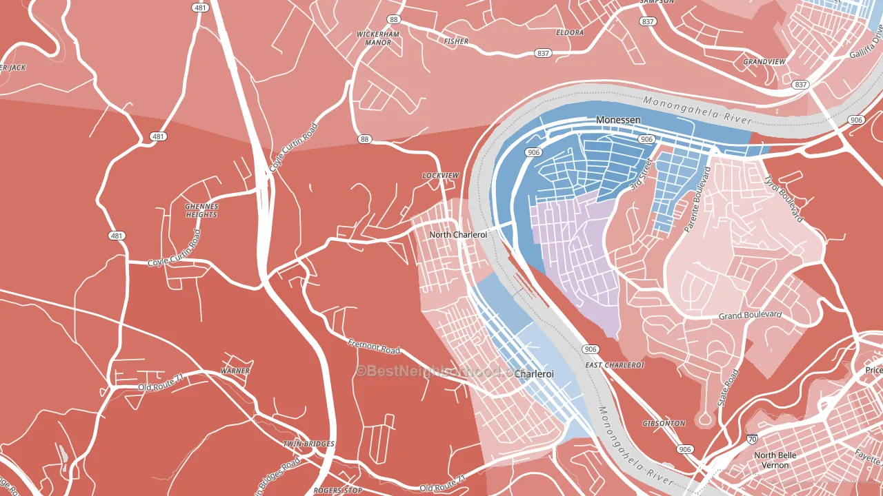 North Charleroi, PA block-group political-lean map