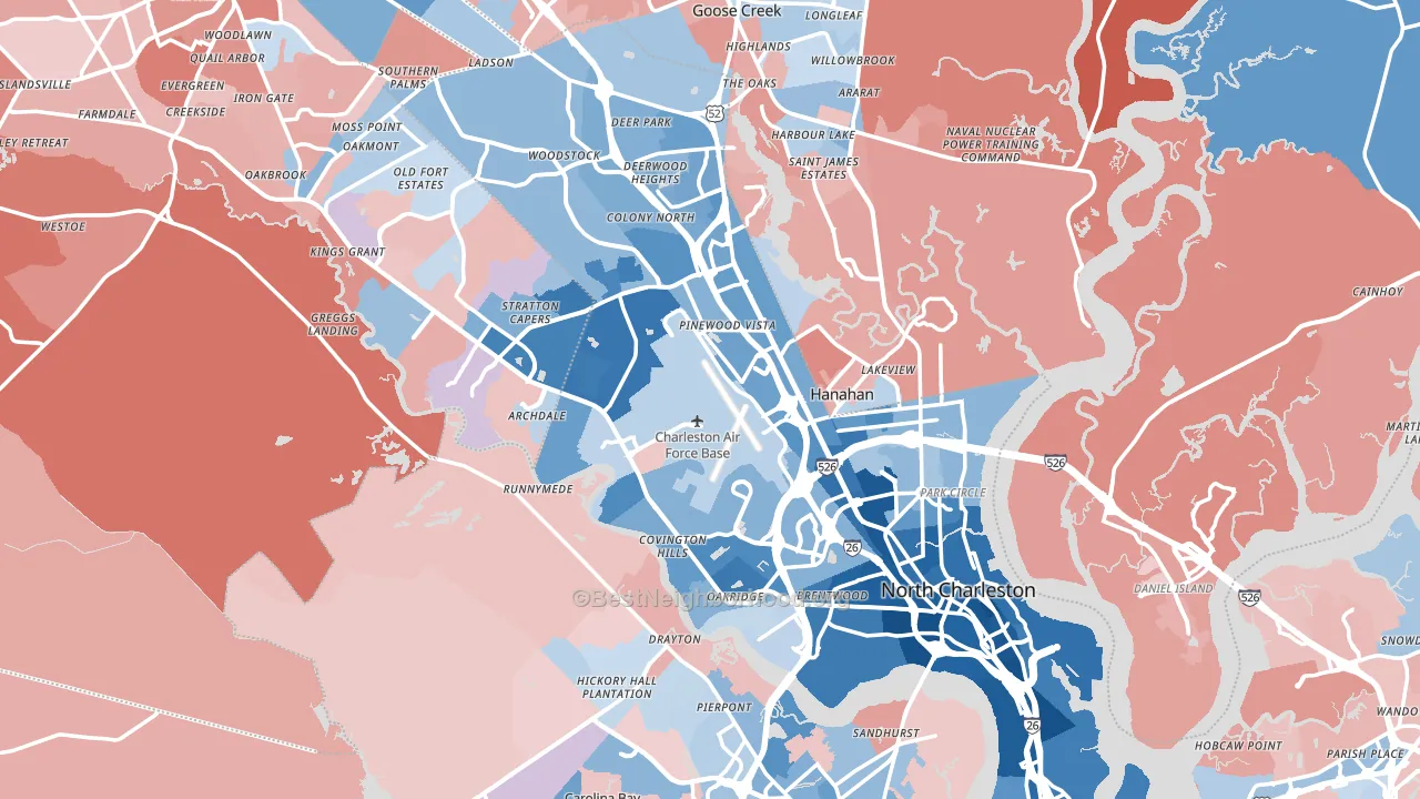 North Charleston, SC block-group political-lean map