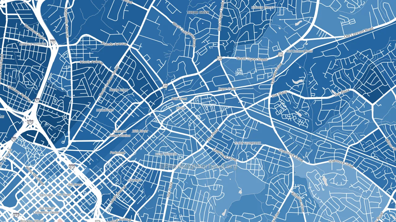 North Charlotte, Charlotte, NC block-group political-lean map