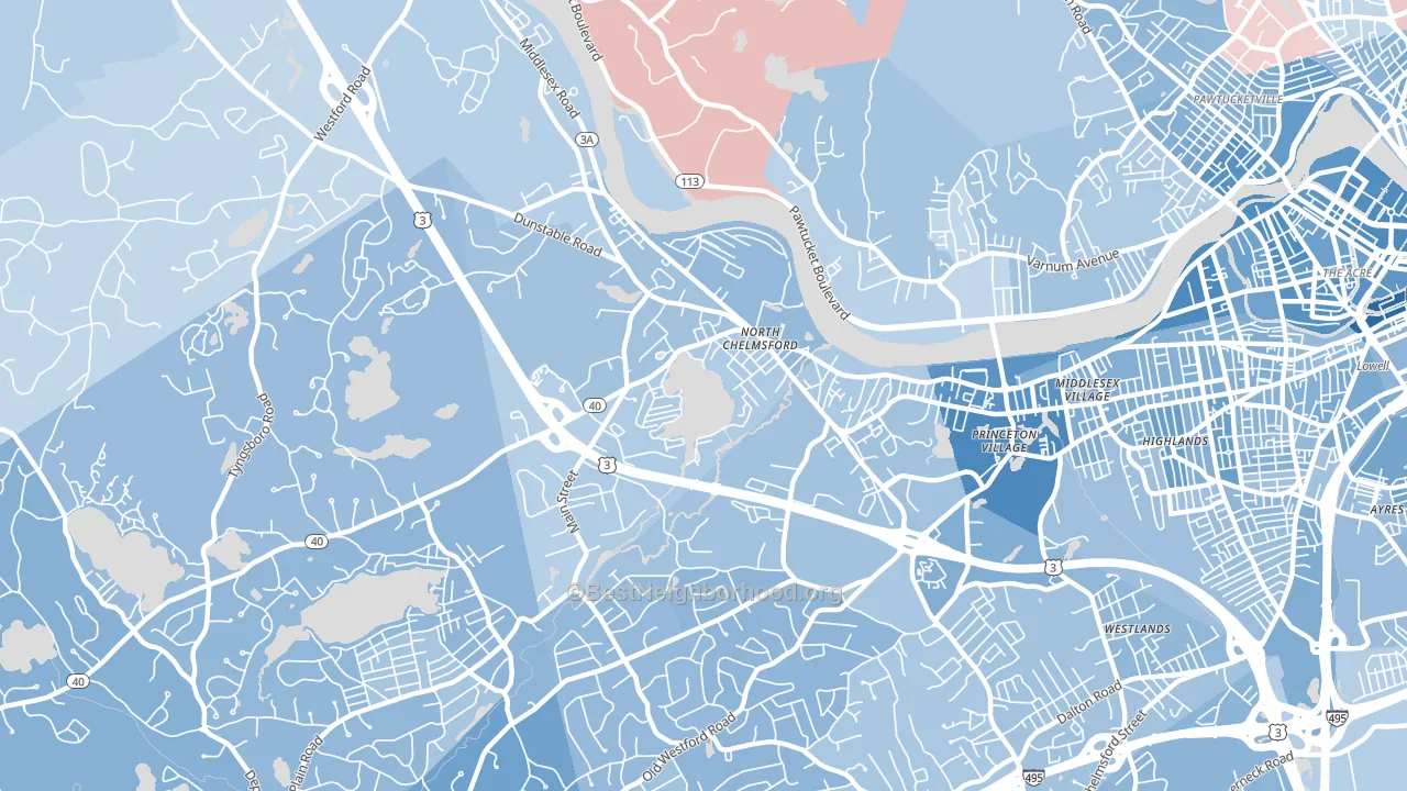 North Chelmsford, MA block-group political-lean map