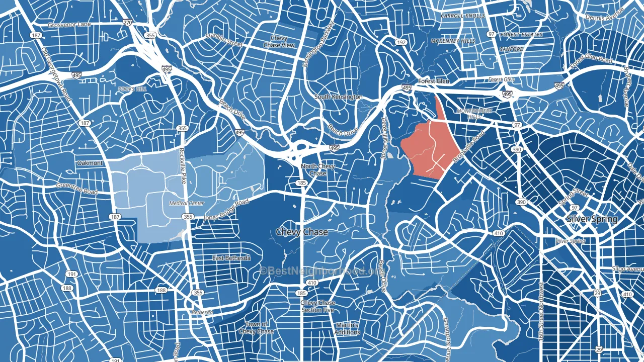 North Chevy Chase, MD block-group political-lean map