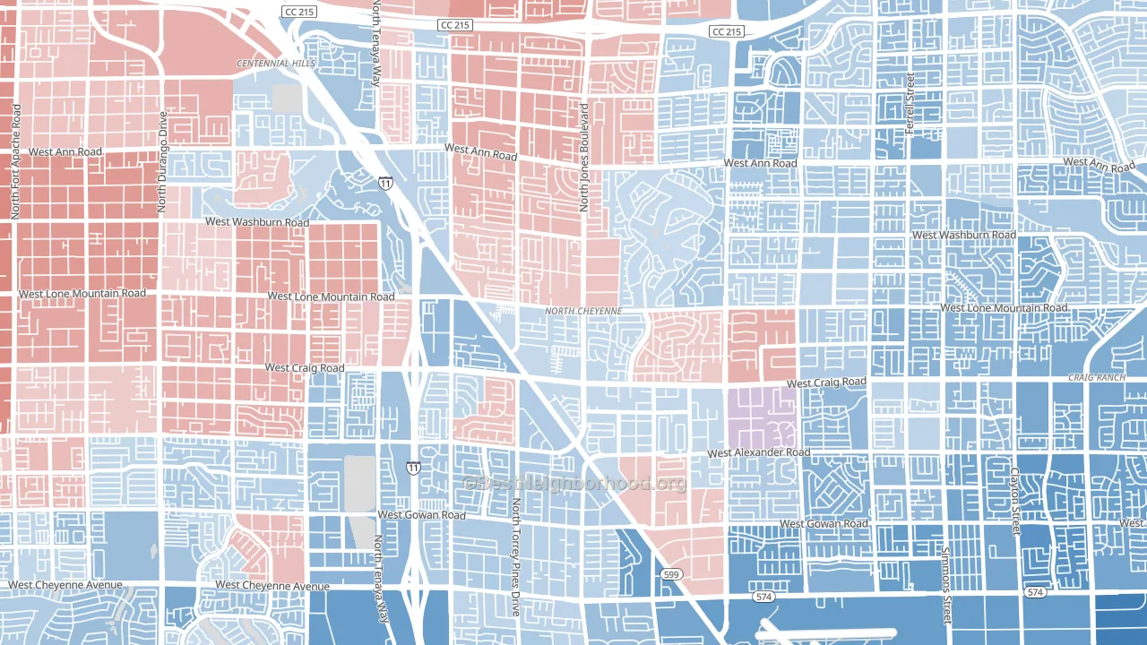 North Cheyenne, Las Vegas, NV block-group political-lean map