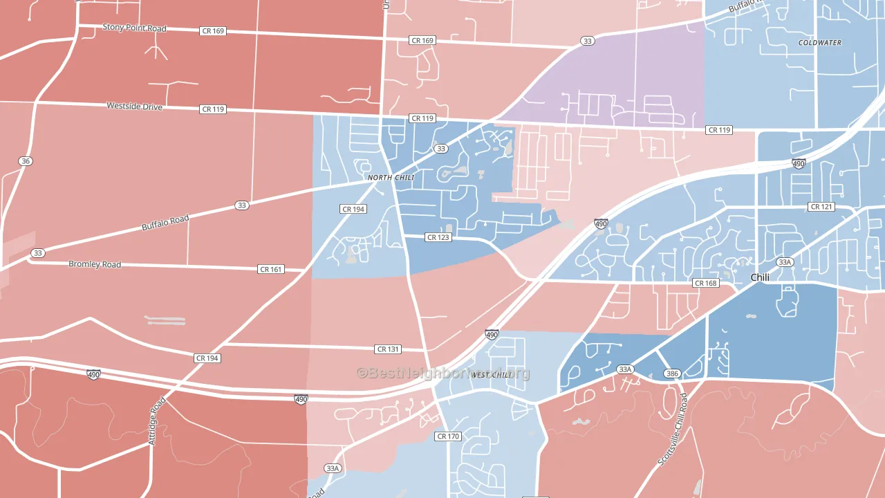 North Chili, NY block-group political-lean map