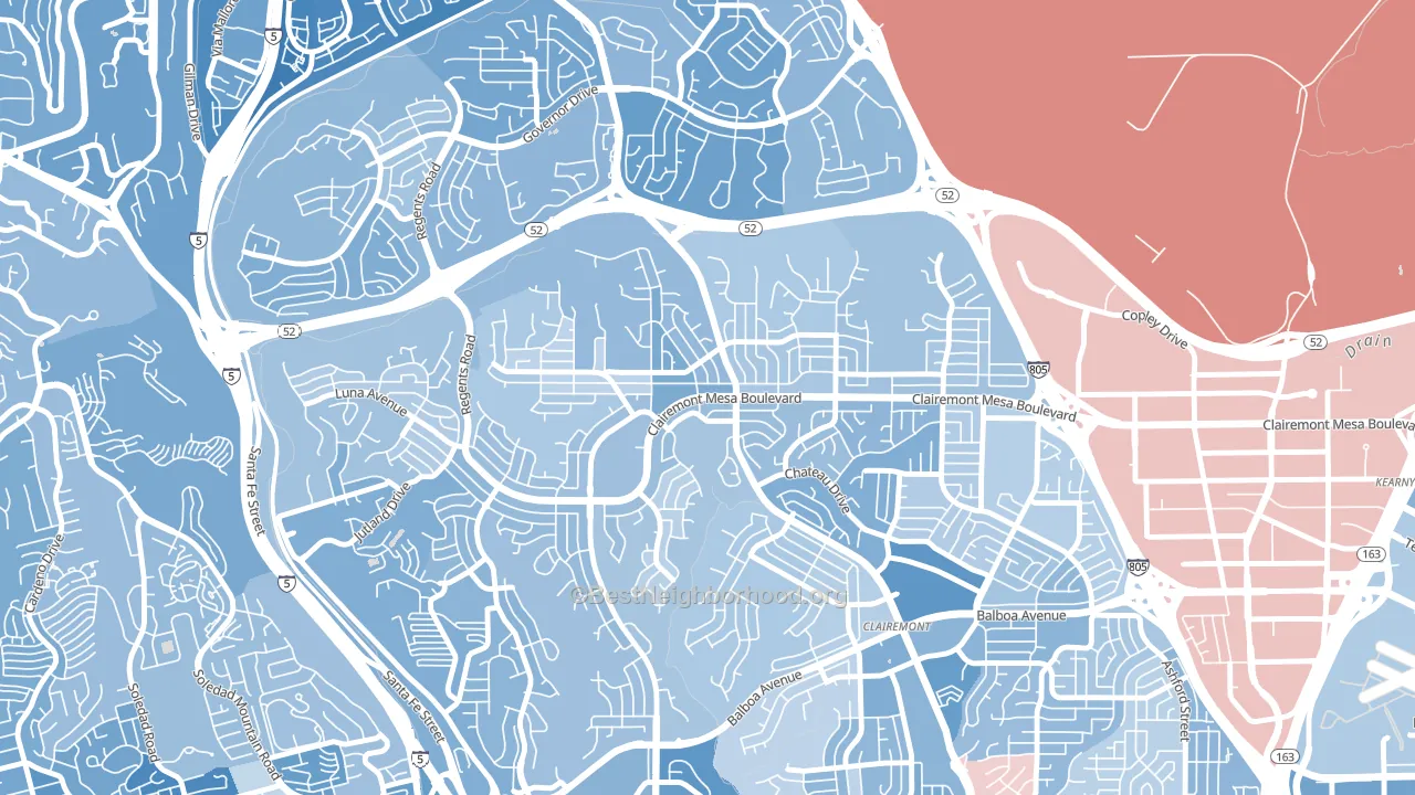 North Clairemont, San Diego, CA block-group political-lean map