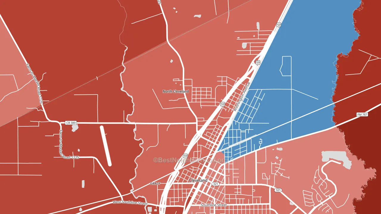 North Cleveland, TX block-group political-lean map