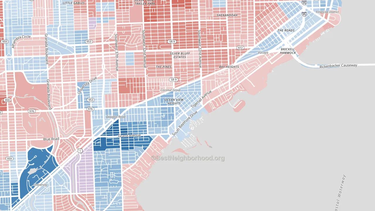 North Coconut Grove, Miami, FL block-group political-lean map