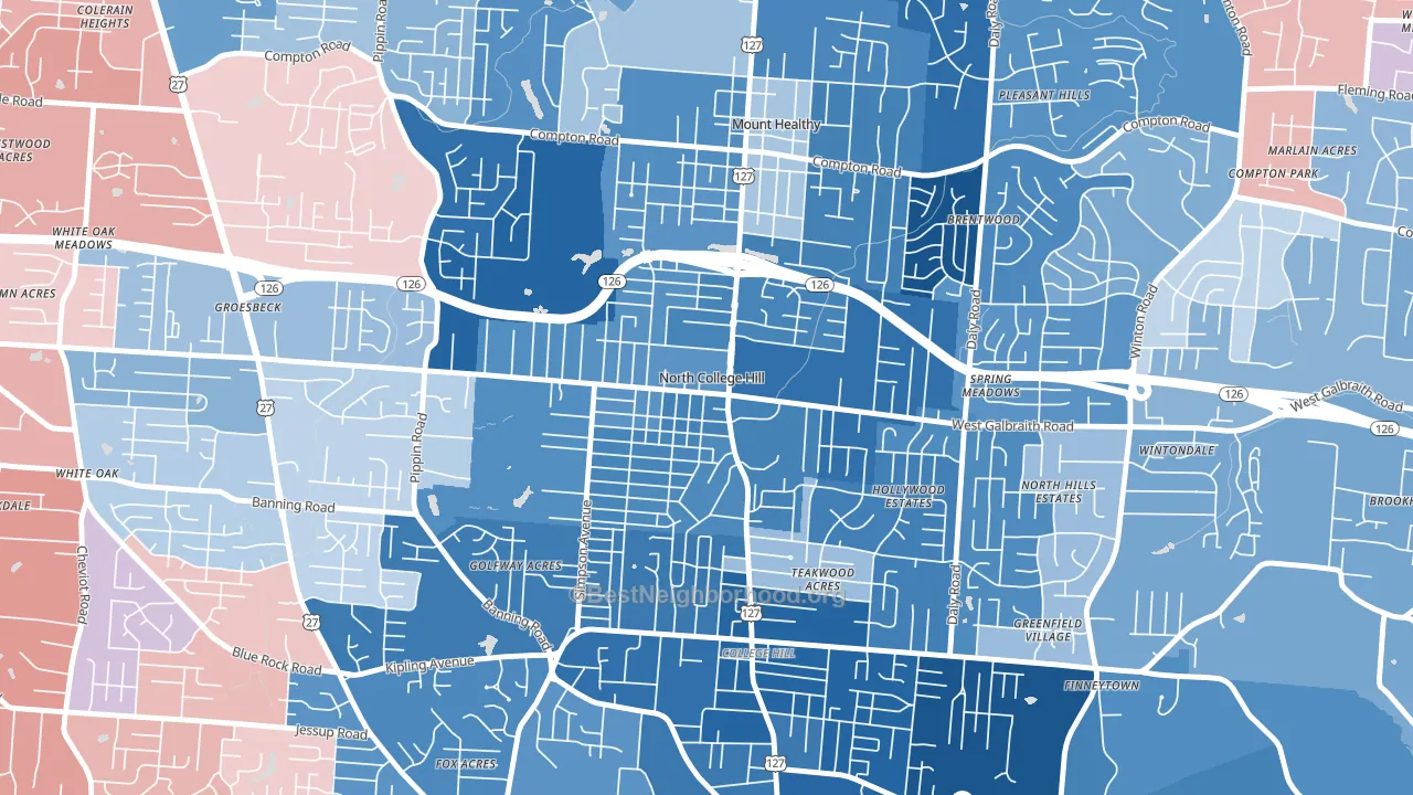 North College Hill, OH block-group political-lean map