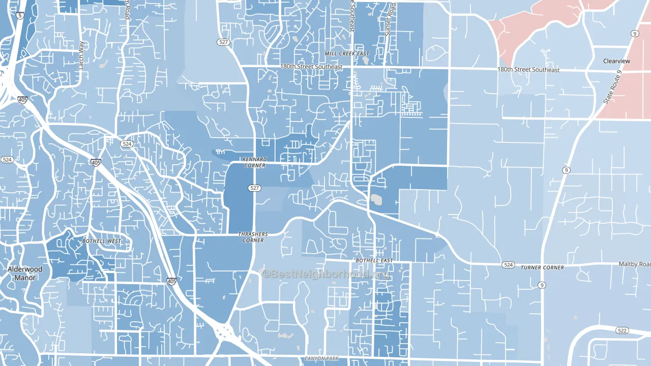 North Creek, Bothell, WA block-group political-lean map