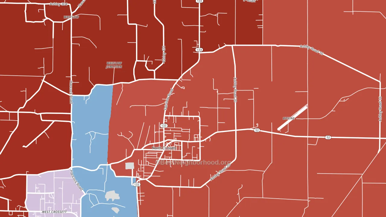 North Crossett, AR block-group political-lean map