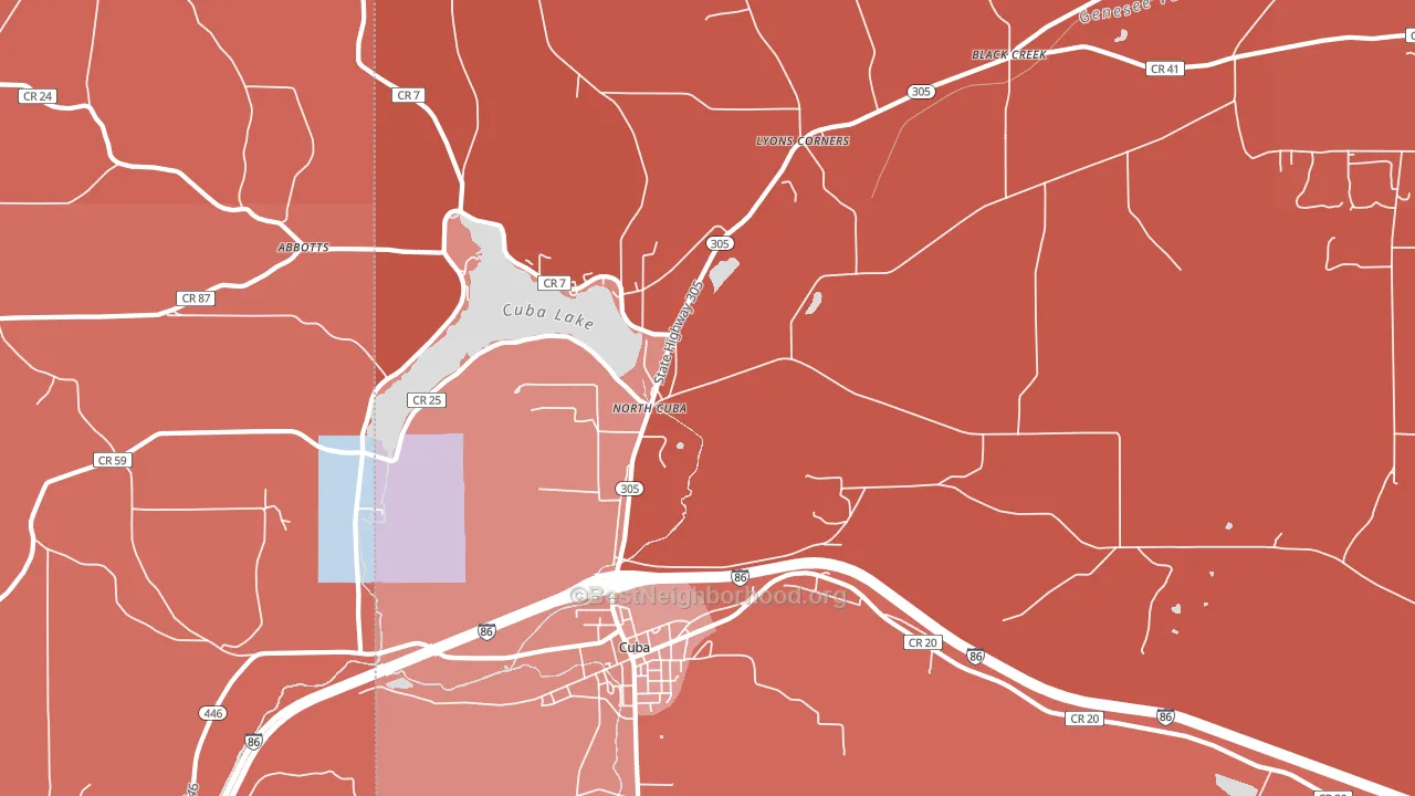North Cuba, NY block-group political-lean map