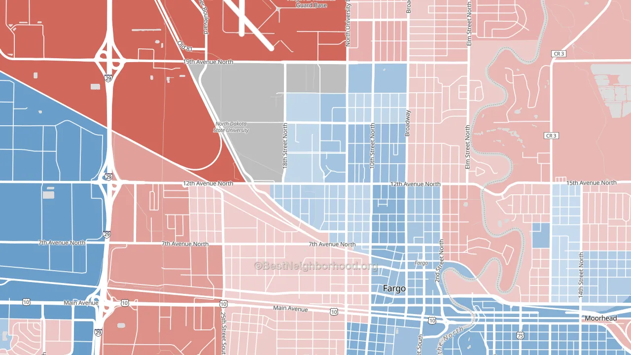 North Dakota State University, Fargo, ND block-group political-lean map