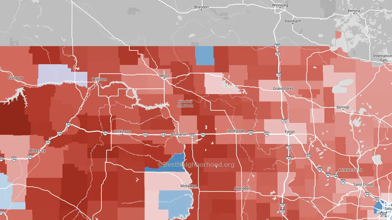 North Dakota block-group political-lean map