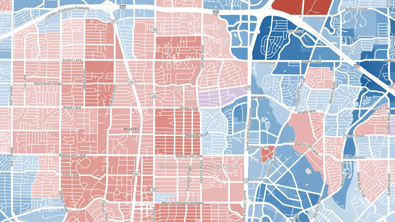 North Dallas, Dallas, TX block-group political-lean map