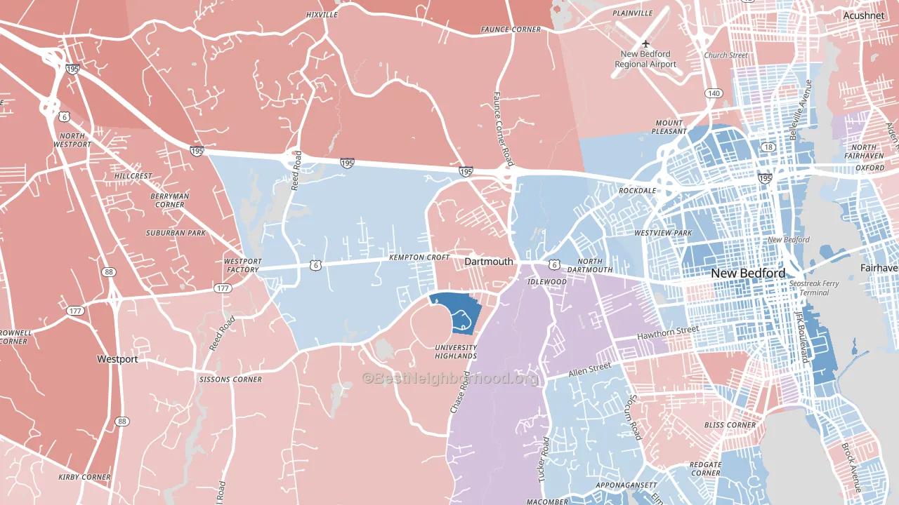 North Dartmouth, MA block-group political-lean map