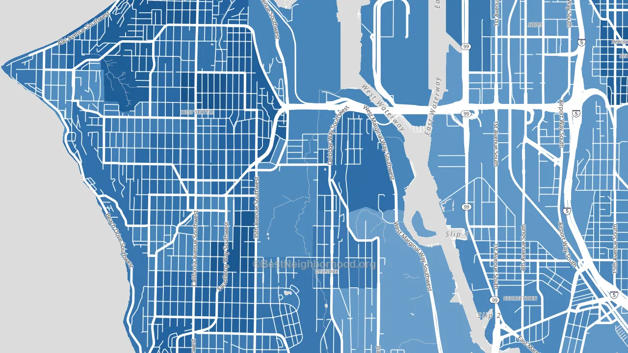 North Delridge, Seattle, WA block-group political-lean map