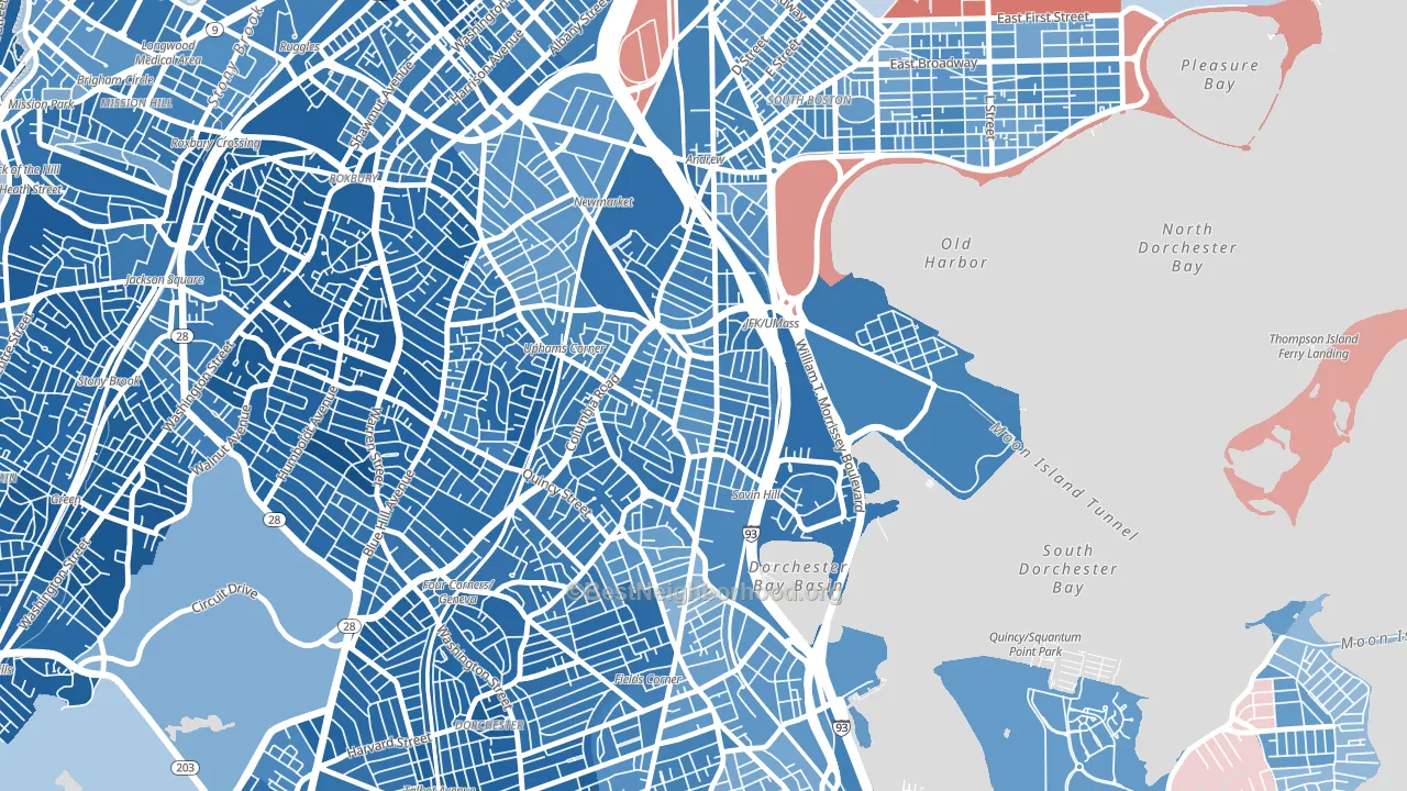 North Dorchester, Boston, MA block-group political-lean map