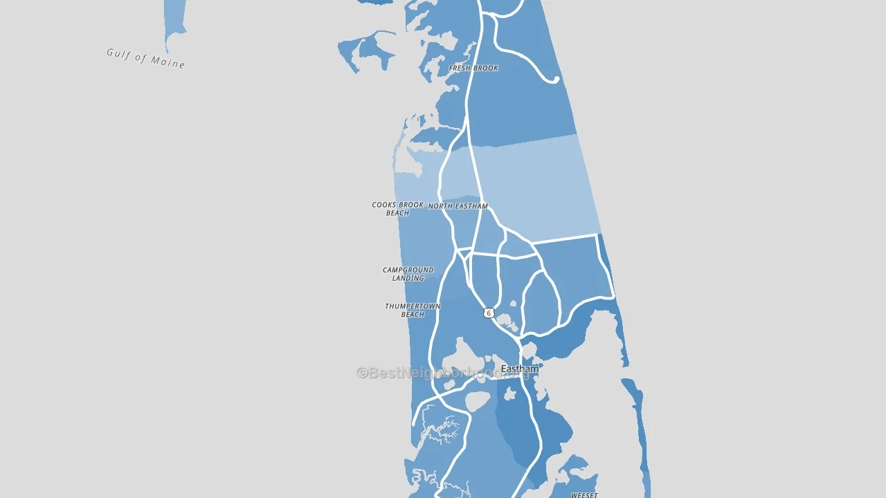 North Eastham, MA block-group political-lean map