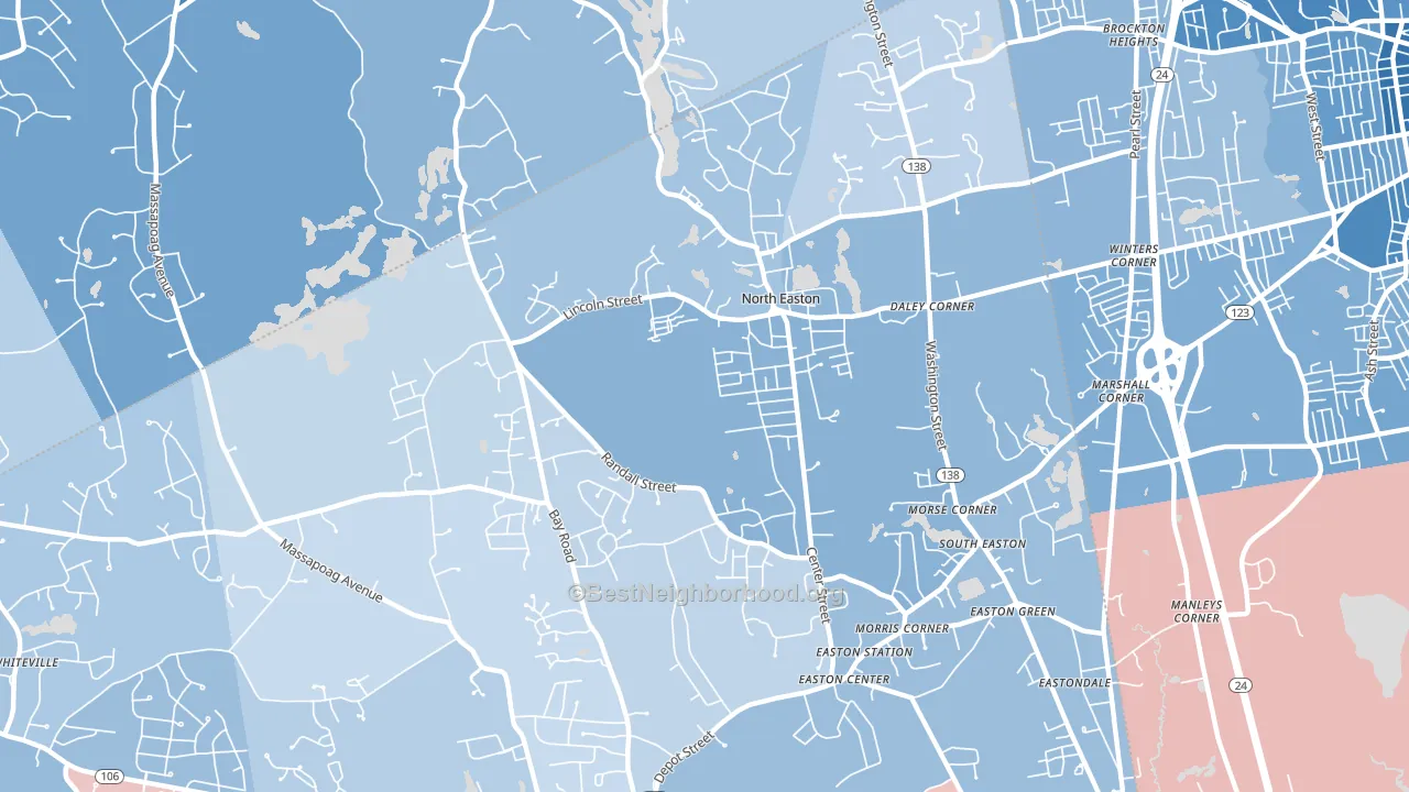 North Easton, MA block-group political-lean map