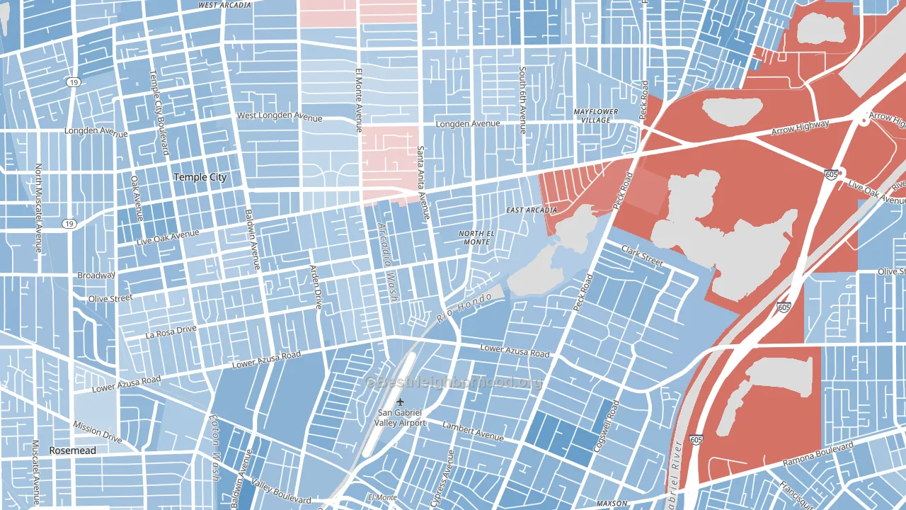 North El Monte, Arcadia, CA block-group political-lean map