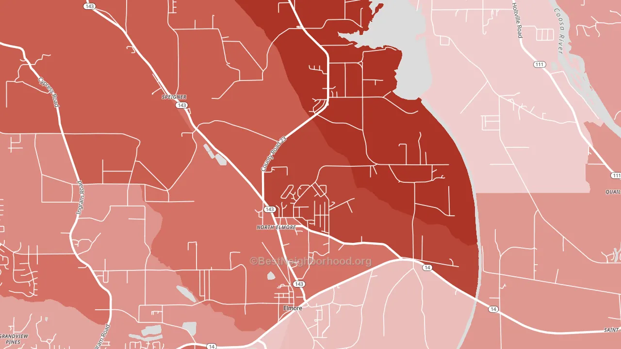 North Elmore, AL block-group political-lean map