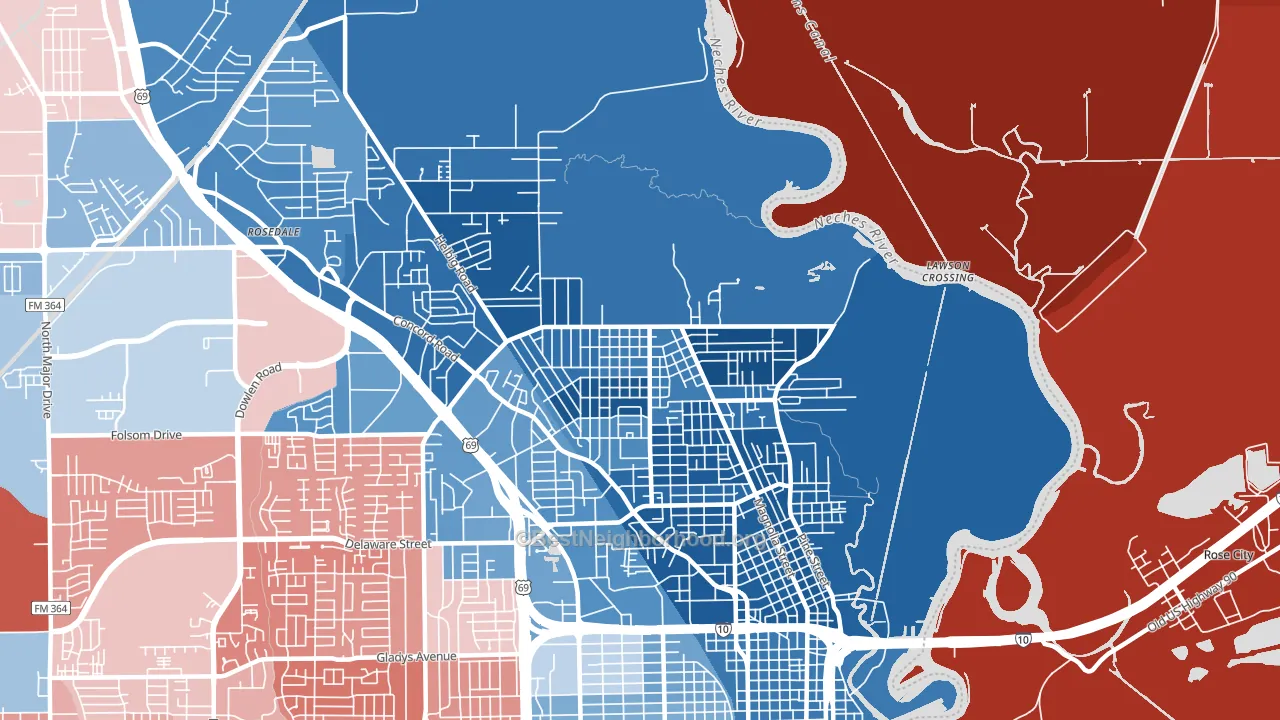 North End, Beaumont, TX block-group political-lean map