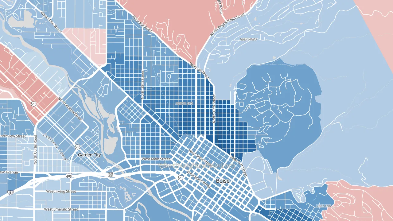 North End, Boise, ID block-group political-lean map