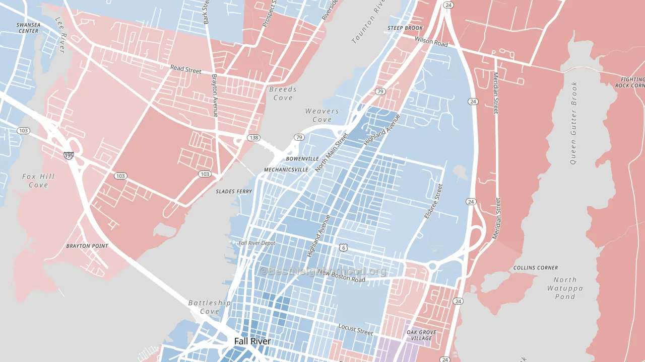 North End, Fall River, MA block-group political-lean map