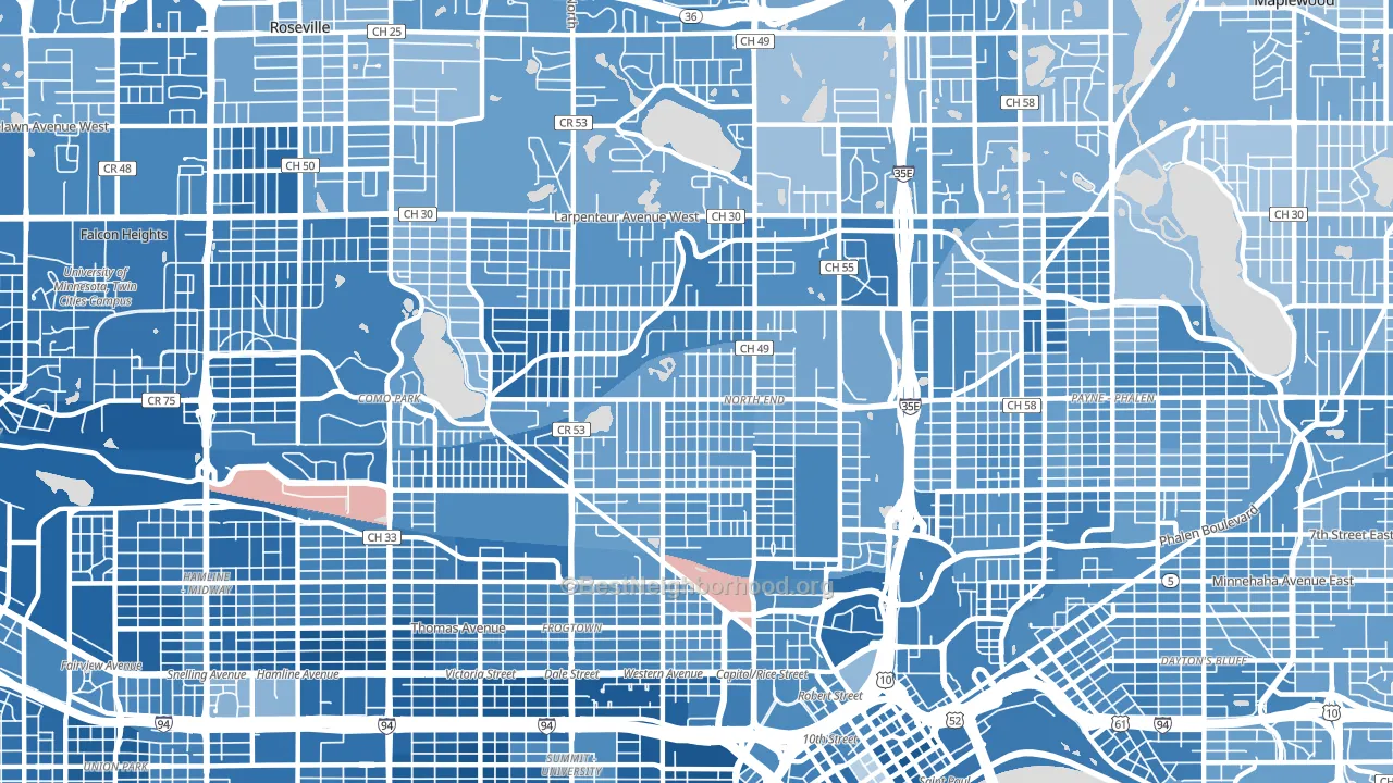 North End, St. Paul, MN block-group political-lean map