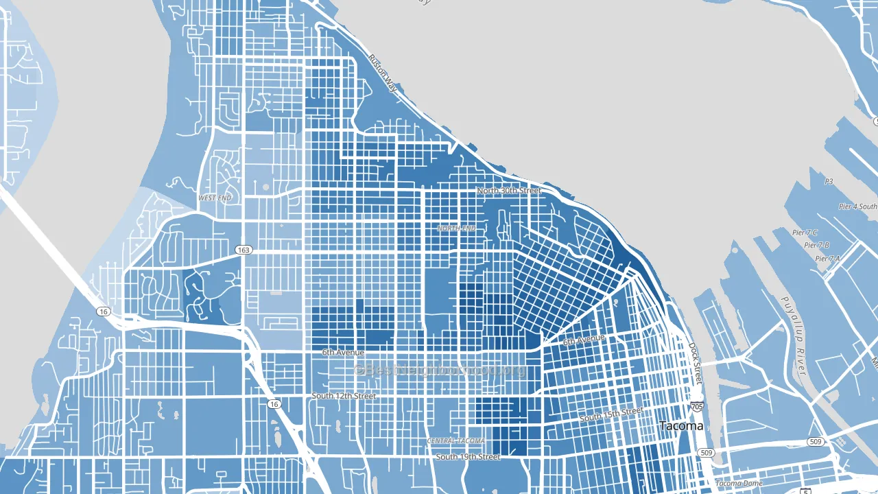 North End, Tacoma, WA block-group political-lean map