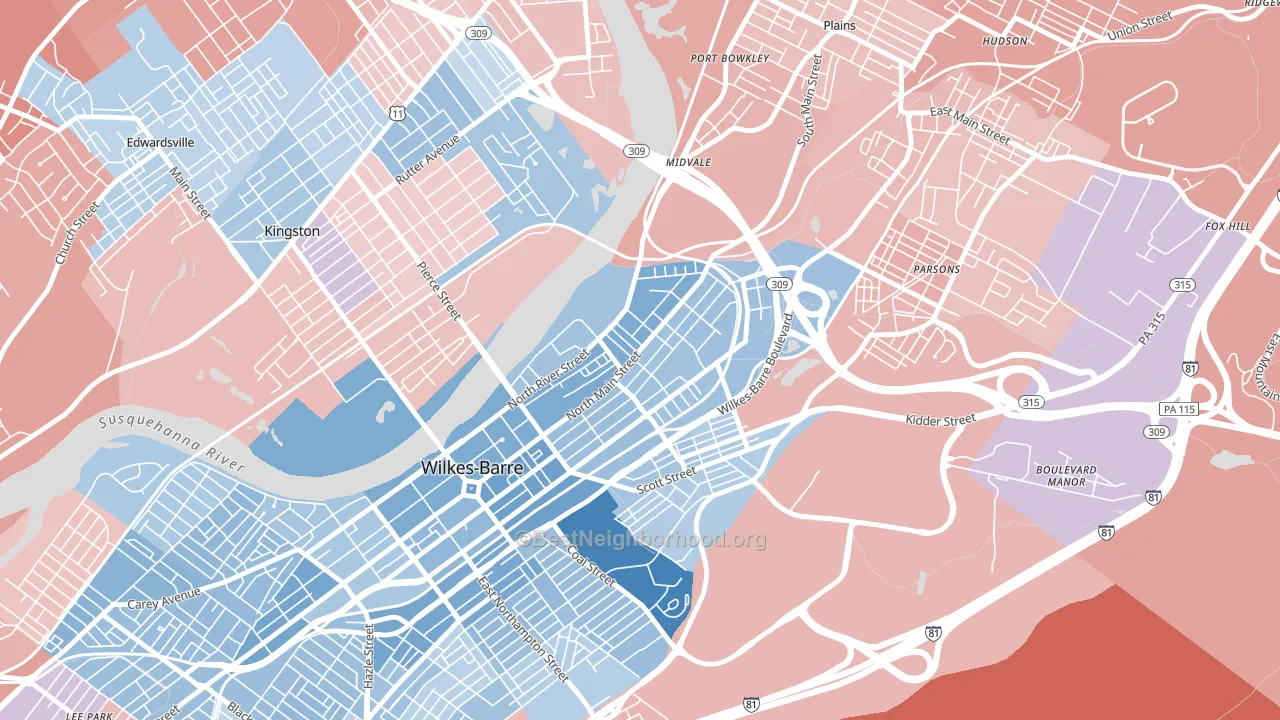 North End, Wilkes-Barre, PA block-group political-lean map