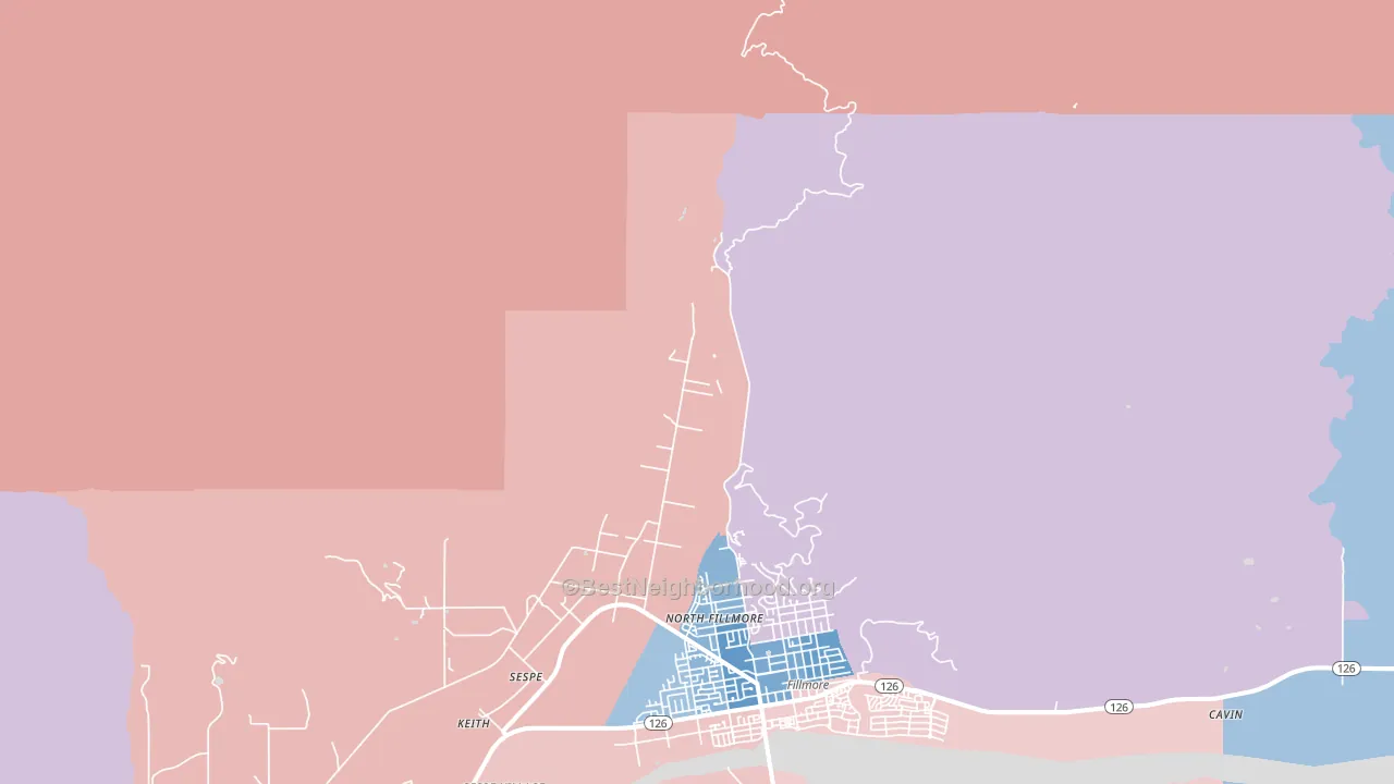 North Fillmore, CA block-group political-lean map