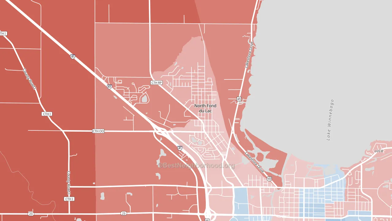 North Fond du Lac, WI block-group political-lean map
