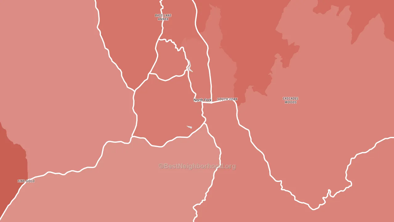 North Fork, CA block-group political-lean map