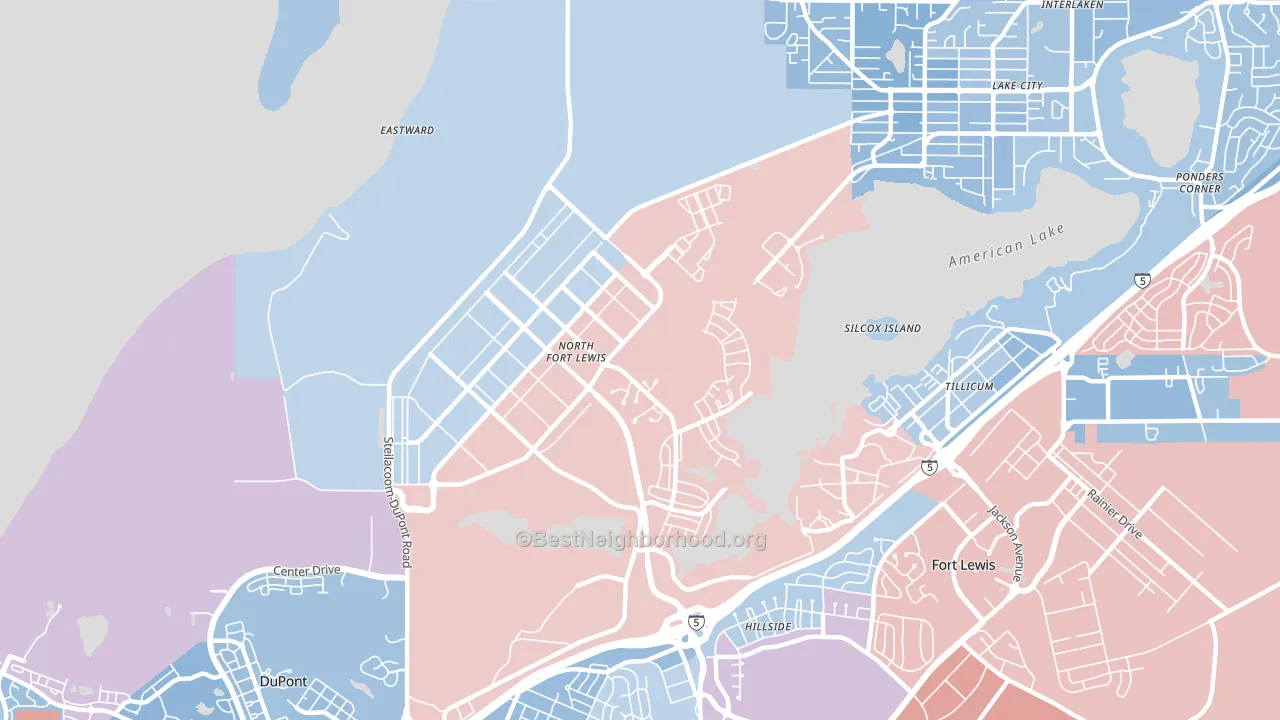 North Fort Lewis, WA block-group political-lean map