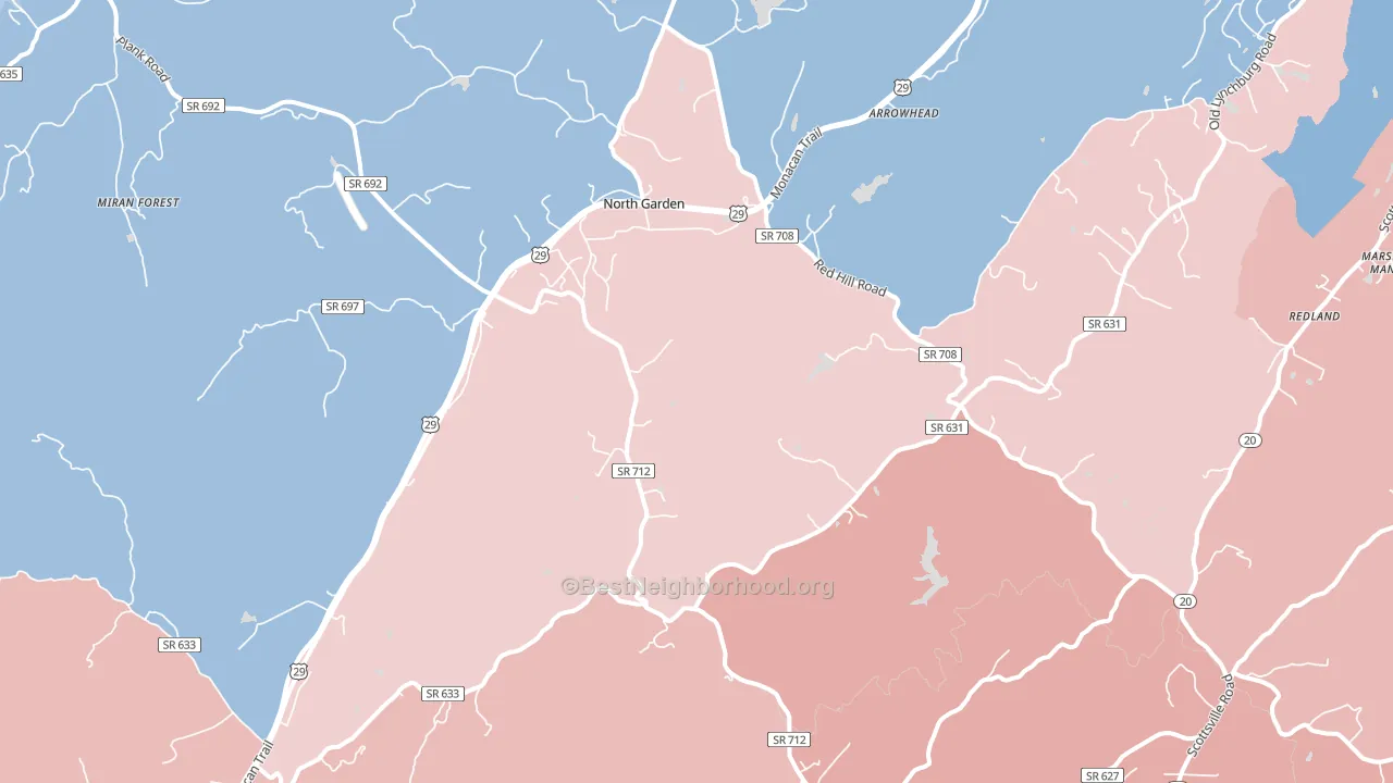 North Garden, VA block-group political-lean map