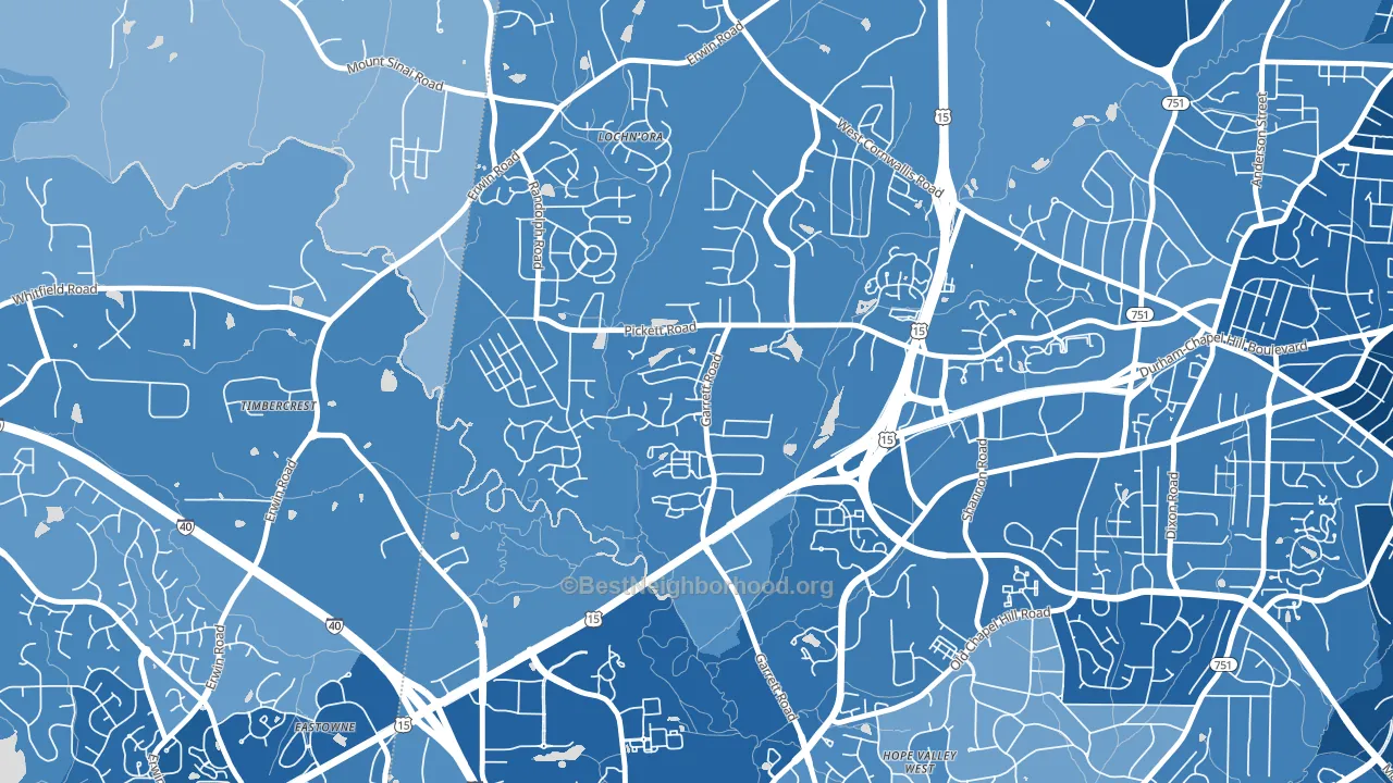 North Garrett Road, Durham, NC block-group political-lean map